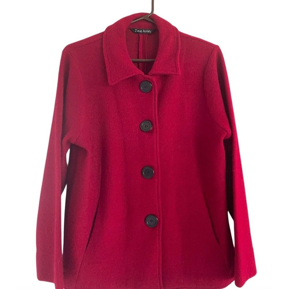 Jane Ashley Wool Blend Red Blazer Jacket Button Down Pockets Size Medium